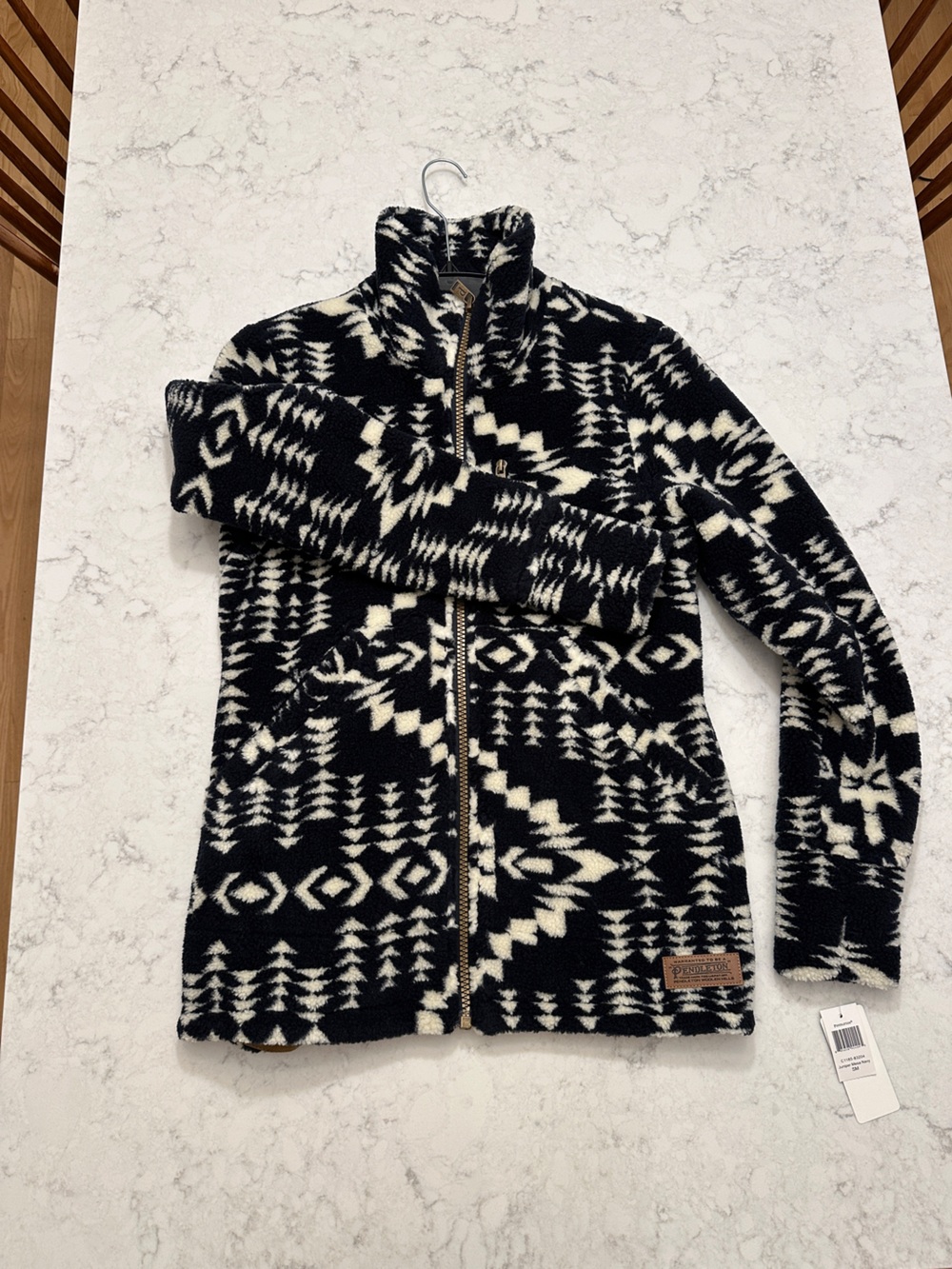 Pendleton Navy & Cream Geometric Zip-Up Fleece Jacket New With Tags